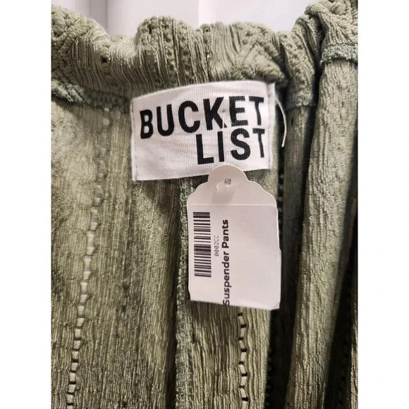 NWT BUCKETLIST Suspender Pants in Olive Lace Eyelet Wide Leg Overalls - Picture 3 of 9